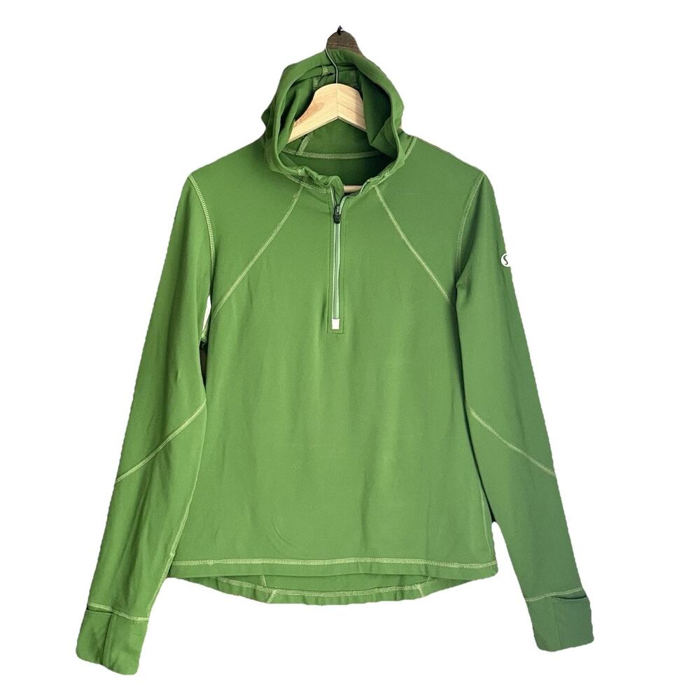 Lululemon Women Green Run Pullover Hoodie 1/4 Zip 8 Ponytail Port Made Canada